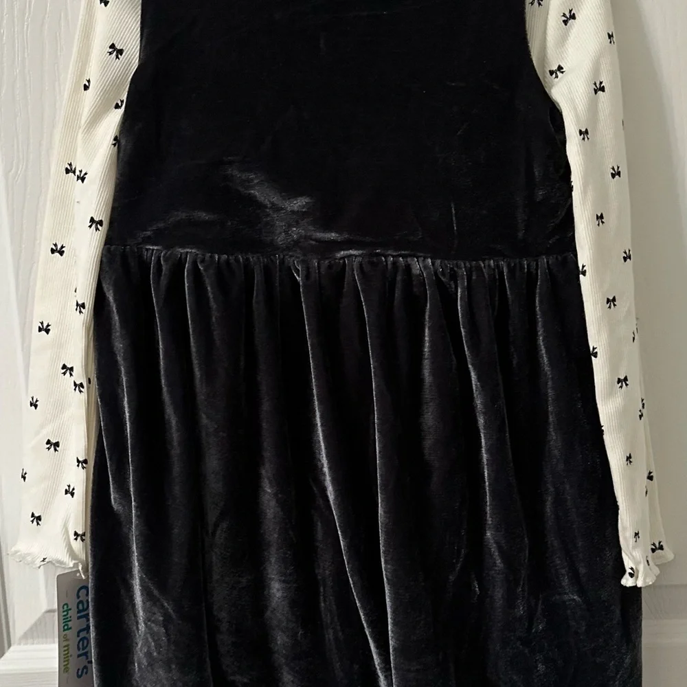 Carter’s Adorable Black Dress with White Long Sleeve Toddler Girl  Set 3 Pieces